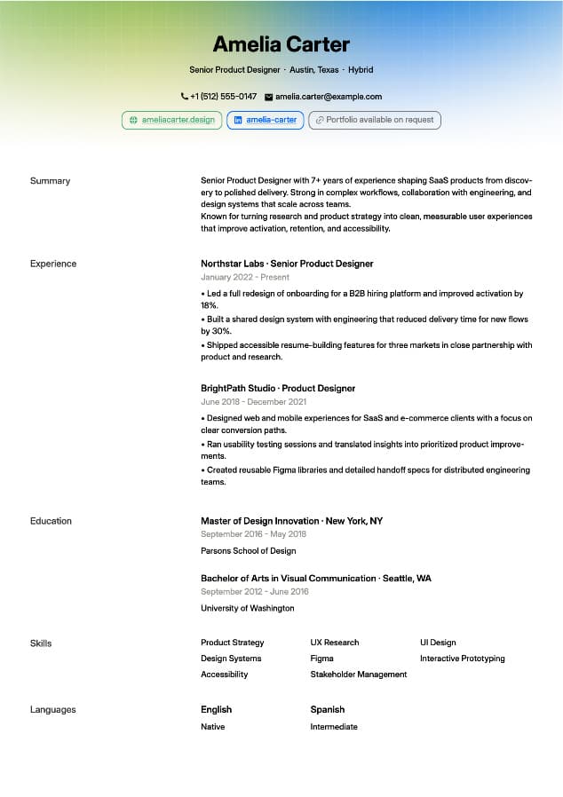Gradient resume template