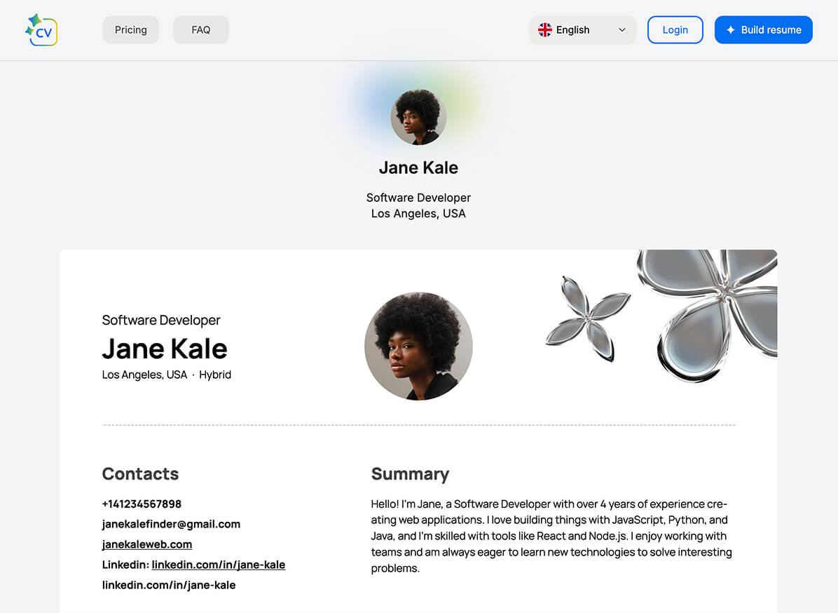 अपना रिज्यूम होस्ट करें और एक अद्वितीय URL साझा करें - सदस्यता की आवश्यकता नहीं।
